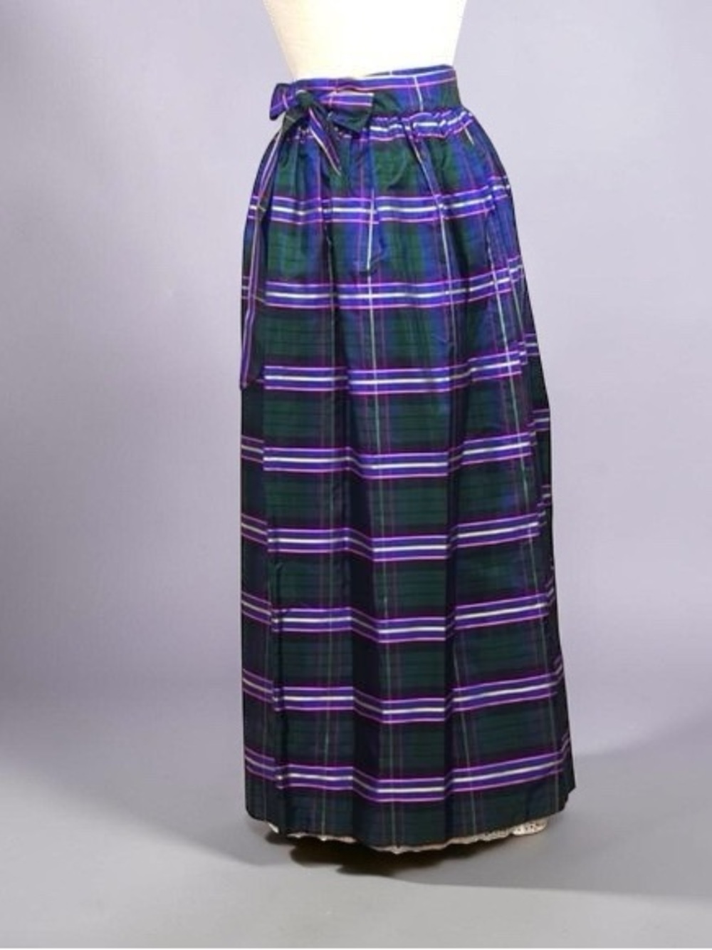 Ellen Tracy Plaid Tartan Silk Taffeta Midi Skirt Waist Tie - Sz M - Picture 2 of 7